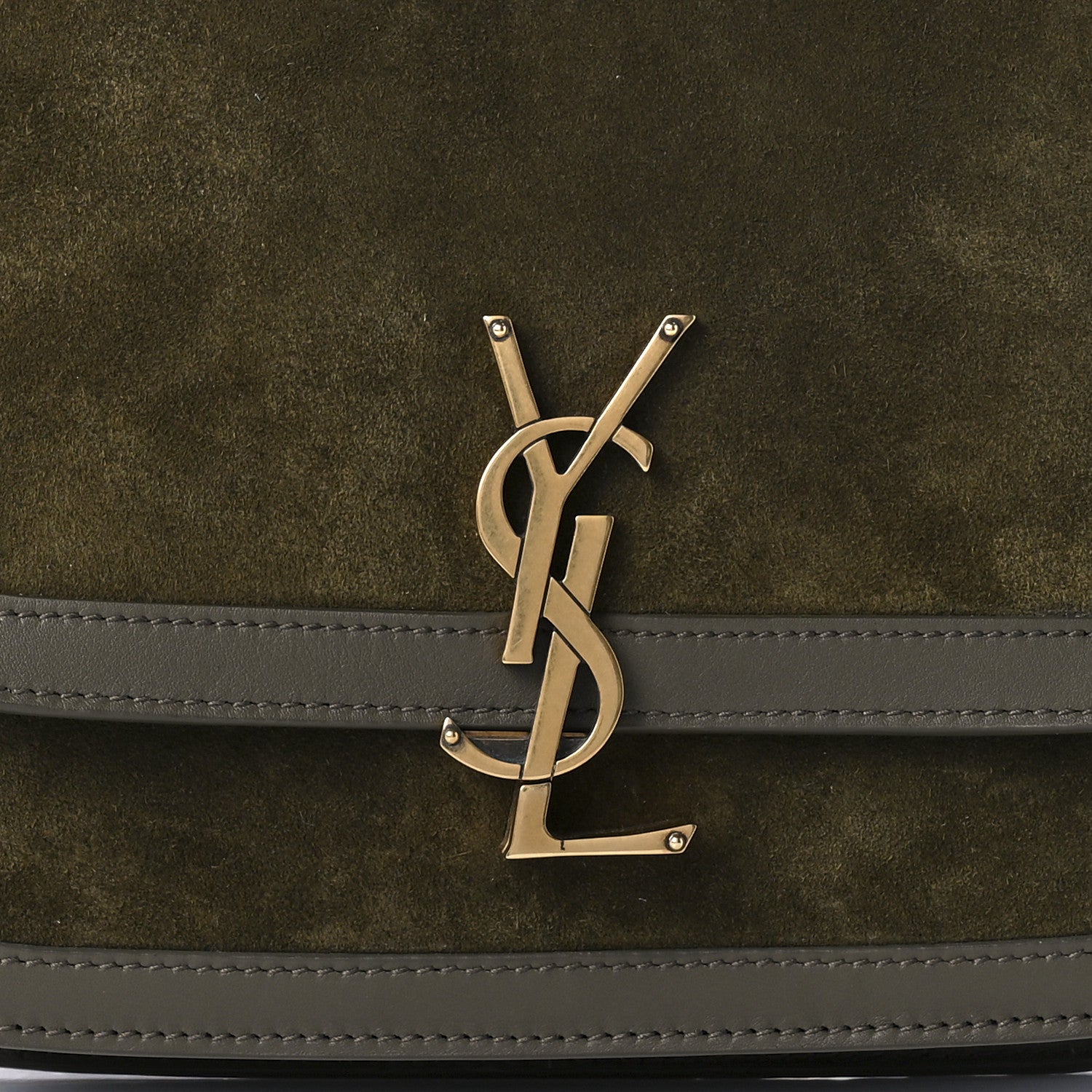 Saint Laurent Suede Smooth Calfskin Monogram Medium Solferino Soft Satchel Sesame Seaweed 9 of 10