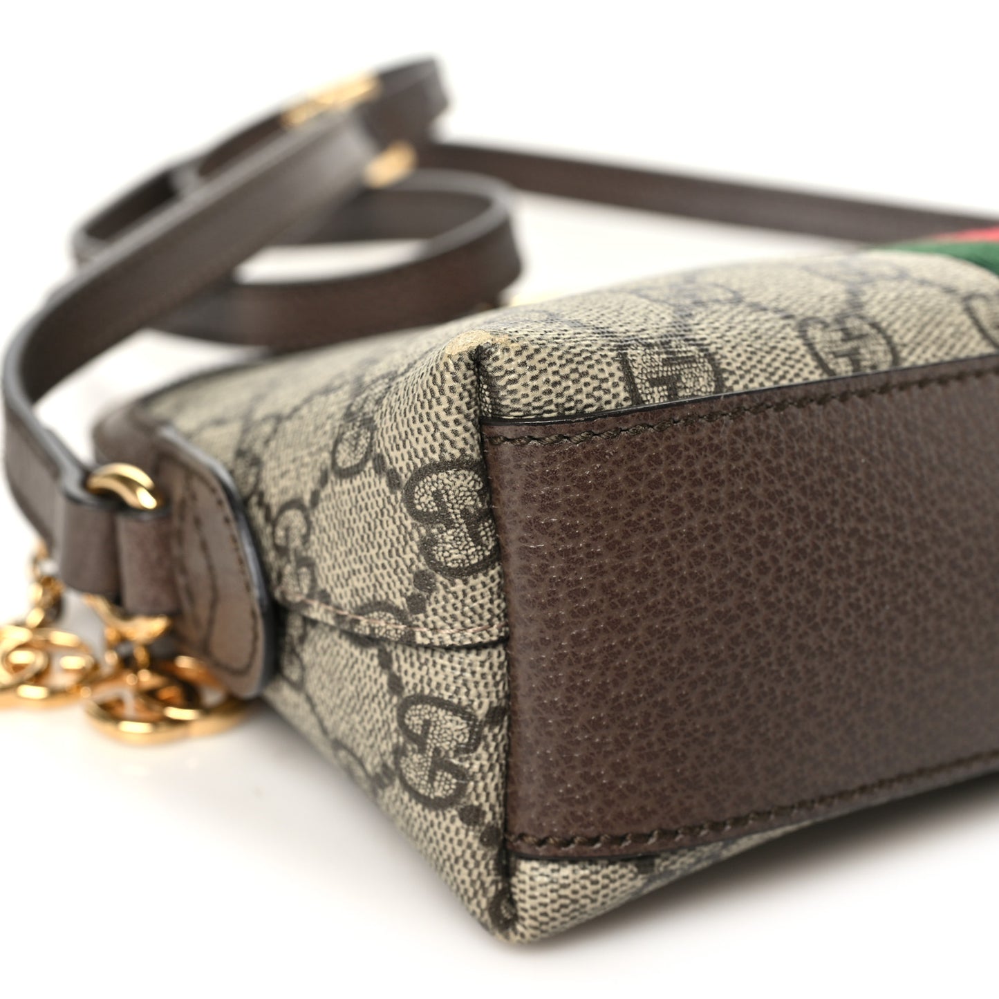 GG Supreme Monogram Textured Dollar Calfskin Web Small Ophidia Dome Shoulder Bag Beige Ebony New Acero