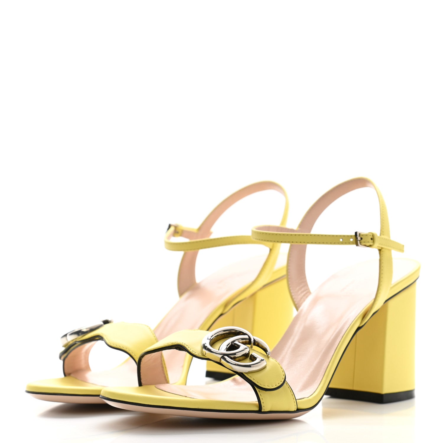 Gucci Lifford Calfskin GG Marmont Ankle Wrap 75mm Sandals 38.5 Banana 3 of 9