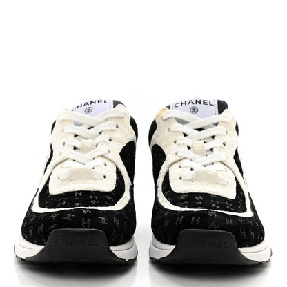 Chanel Nylon Suede Calfskin Printed CC Sneakers 38.5 White Black 2 of 9