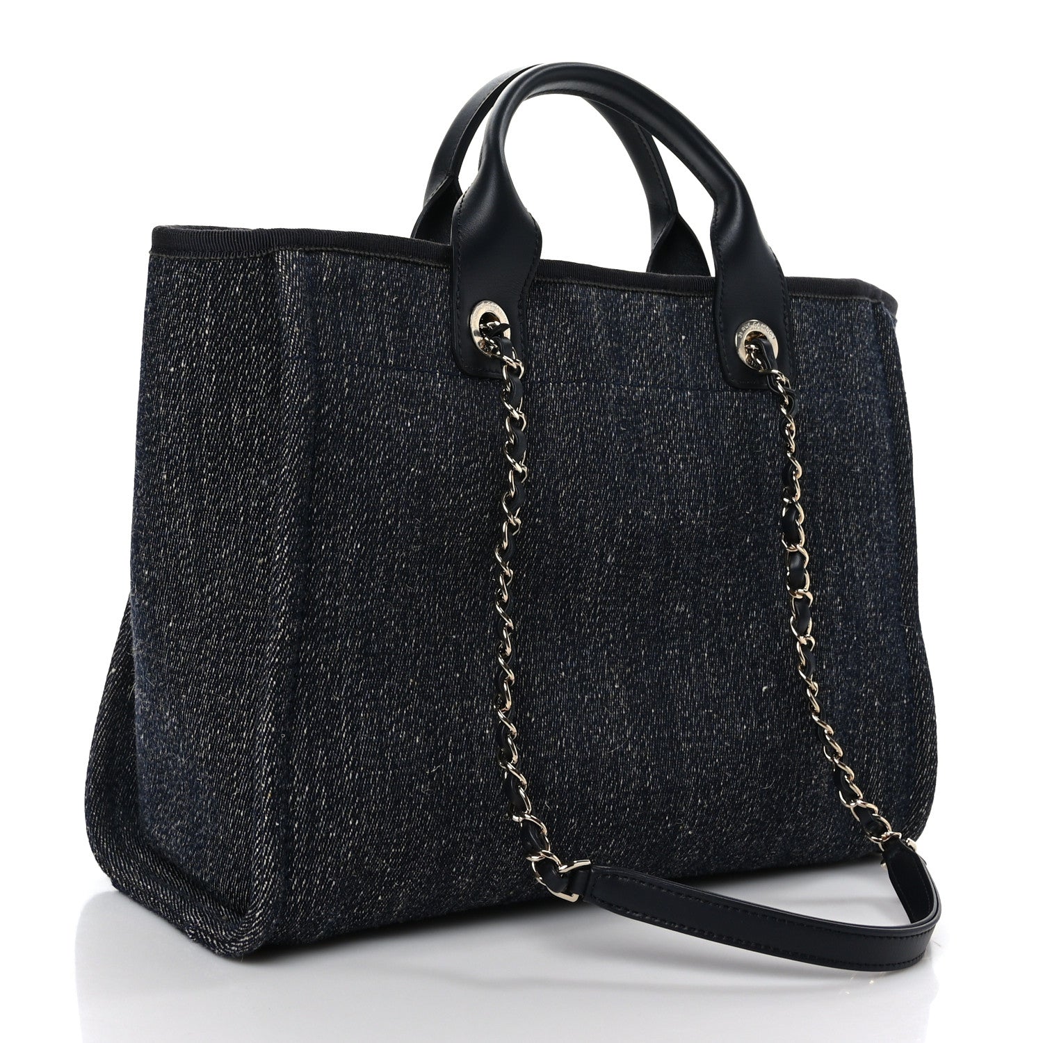 Chanel Denim Small Deauville Tote Dark Blue White 4 of 10