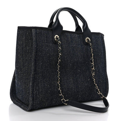 Chanel Denim Small Deauville Tote Dark Blue White 4 of 10