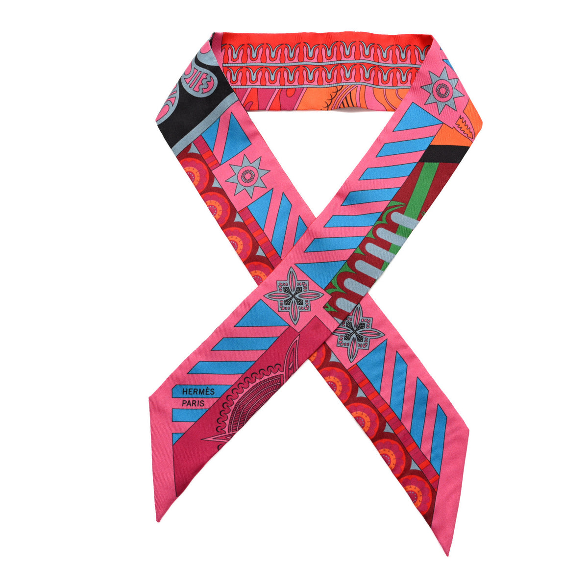 Hermes Silk Geometrie Cretoise Twilly Rose Vif Noir Fuchsia 1 of 3