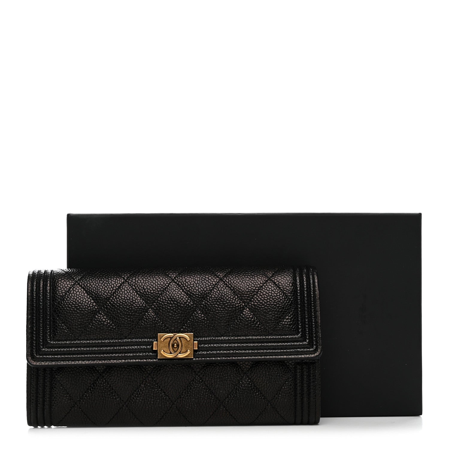 Chanel Caviar Quilted Large Boy Gusset Flap Wallet Black 9 of 9