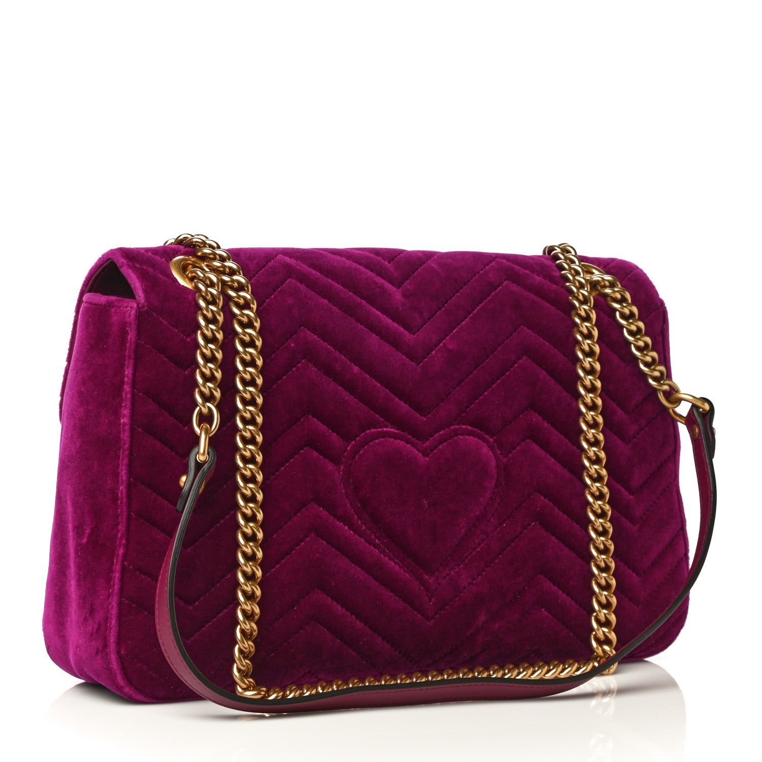 Gucci Velvet Matelasse Loved Embroidered Medium GG Marmont Shoulder Bag Fuchsia Violet Cyclamen 3 of 10