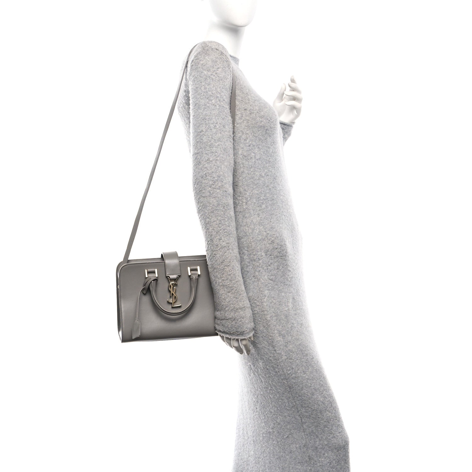 Saint Laurent Calfskin Baby Monogram Downtown Cabas Oyster Grey 2 of 10