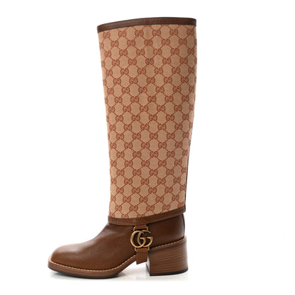 Gucci GG Monogram Calfskin Lola Tall Boots 37.5 Beige Ruggine Cuir 1 of 10