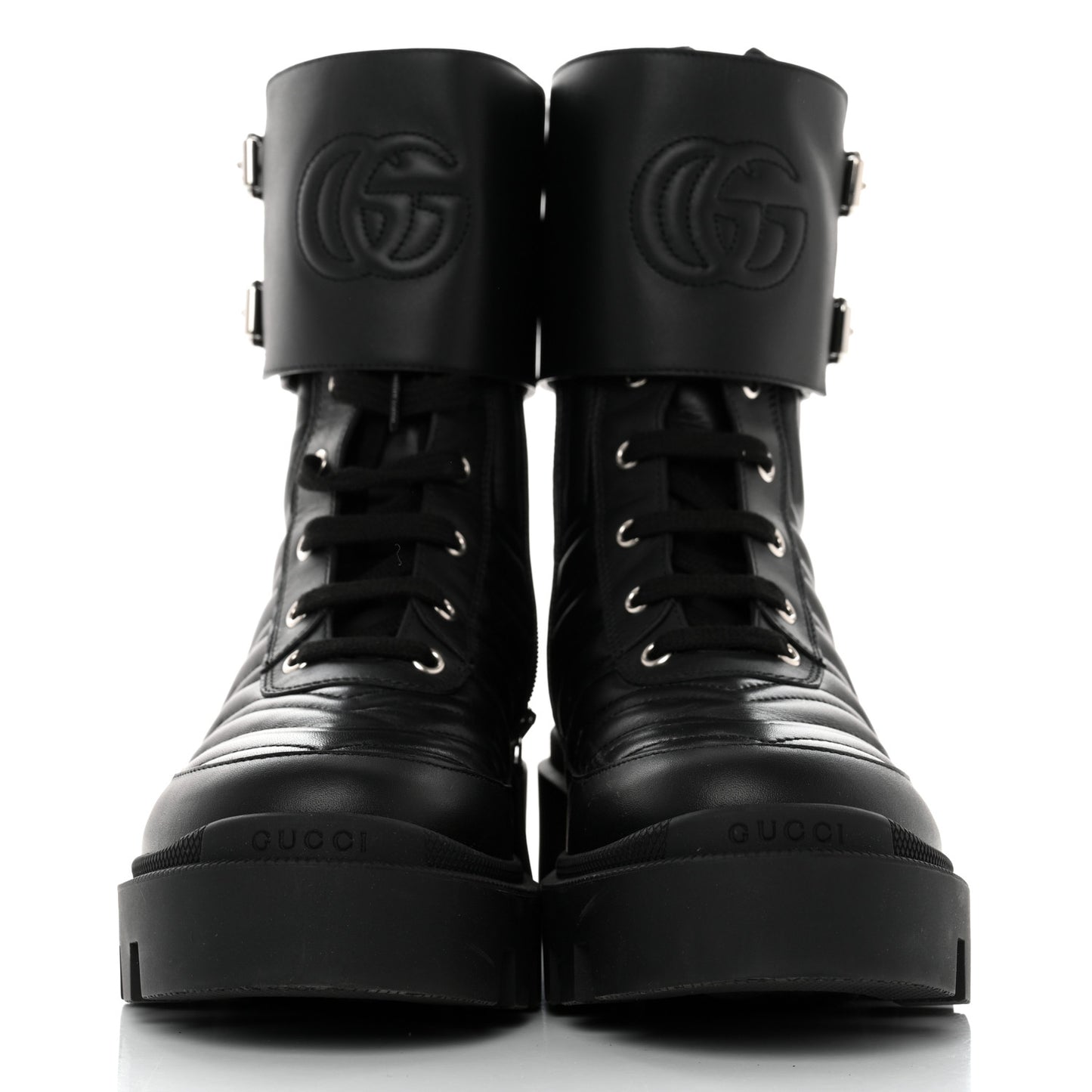 Nappa Frances GG Matelasse Platform Combat Boots 39.5 Black