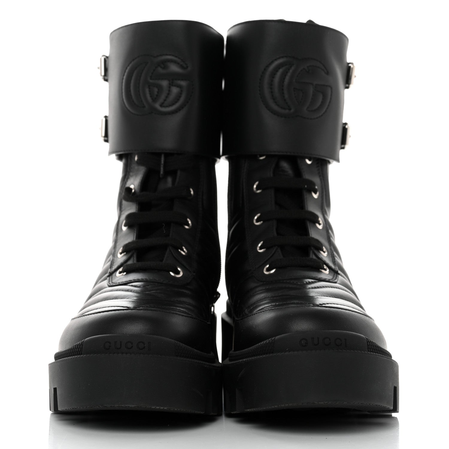 Gucci Nappa Frances GG Matelasse Platform Combat Boots 39.5 Black 2 of 9