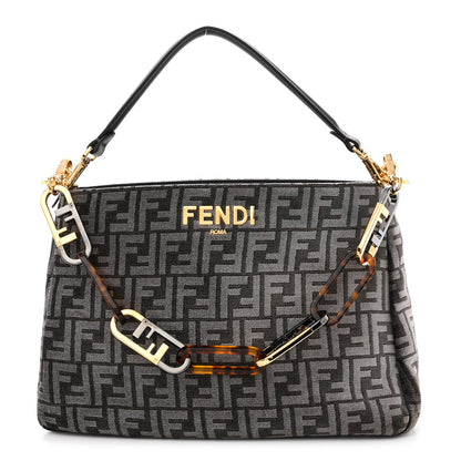 Fendi Chenille Vitello Seta Plexiglass FF Fendi O'Lock Zipper Anthracite Asfalto 1 of 9