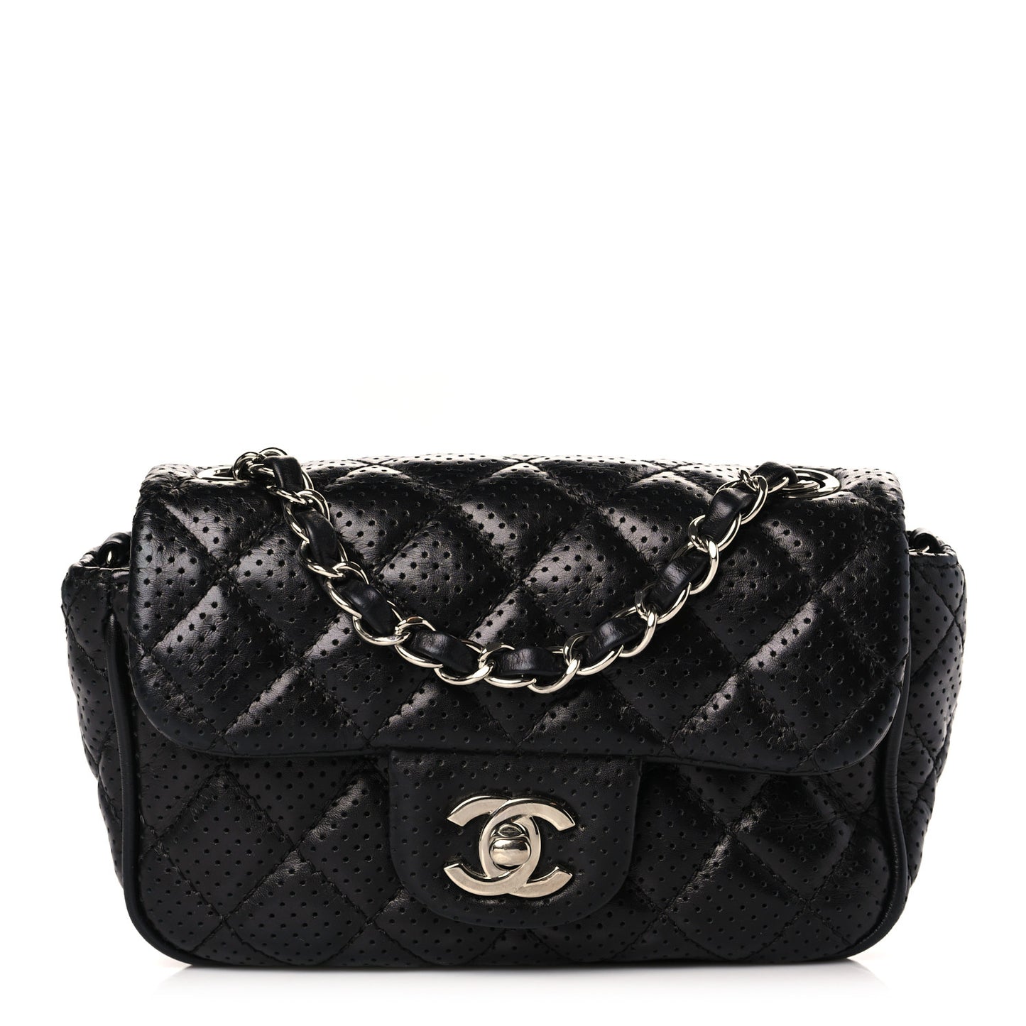 Lambskin Perforated Mini Rectangular Flap Black
