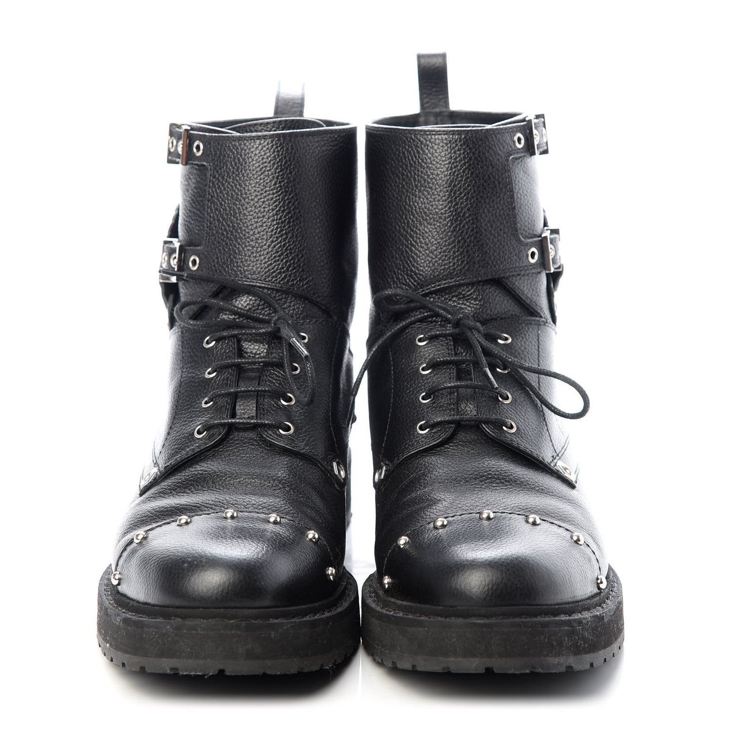 Calfskin Studded Bugs Combat Boots 39.5 Black