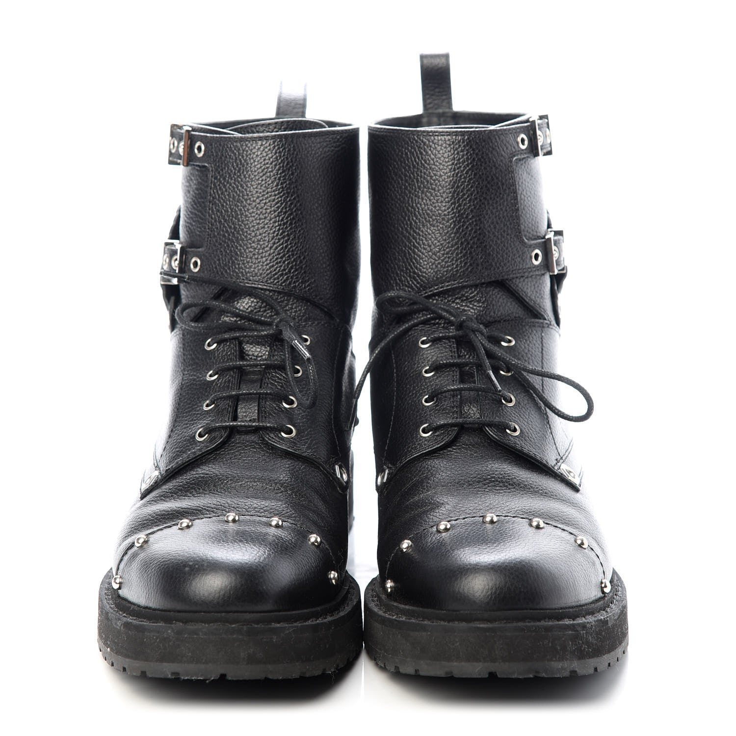 Fendi Calfskin Studded Bugs Combat Boots 39.5 Black 2 of 9