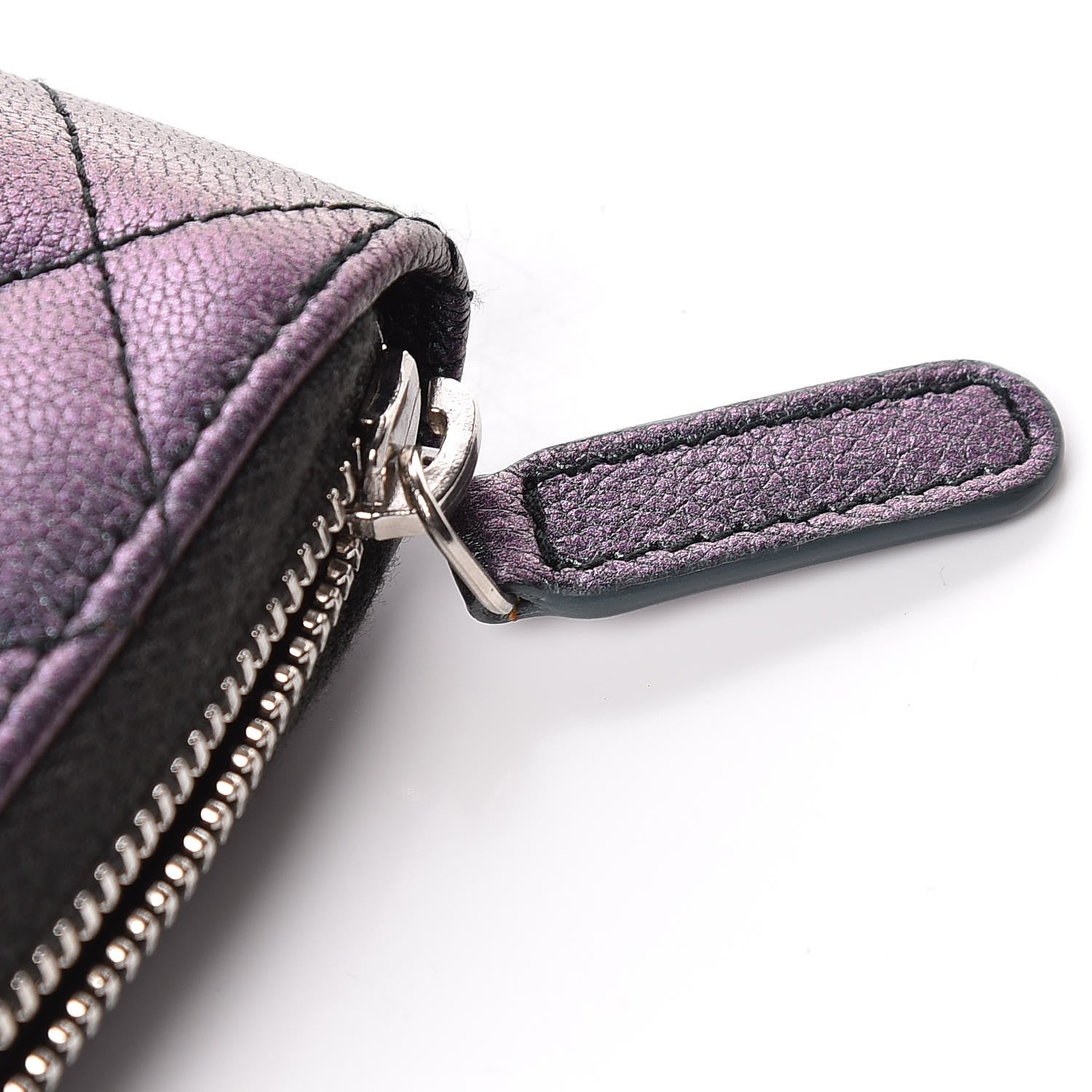 Chanel Iridescent Goatskin Quilted Medium Zip Around Wallet Purple 13 of 14