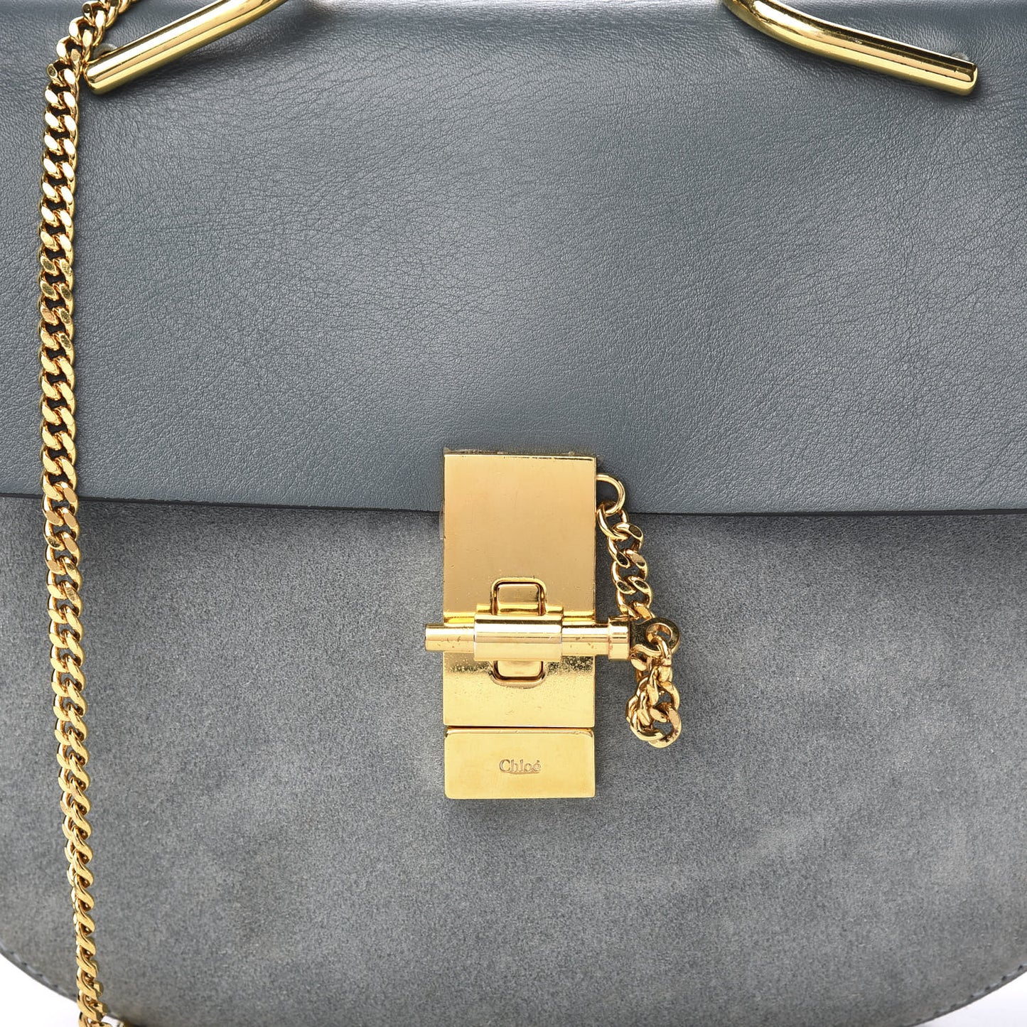 Suede Smooth Calfskin Drew Shoulder Bag Cloudy Blue