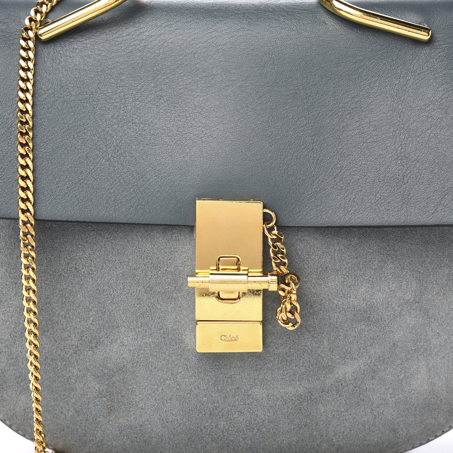 Chloe Suede Smooth Calfskin Drew Shoulder Bag Cloudy Blue 9 of 9