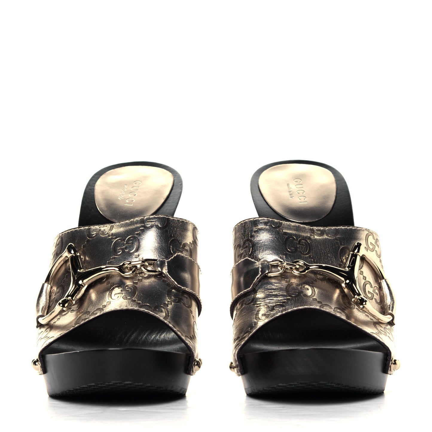 Metallic Guccissima Icon Bit Platform Clog High Heel Slide Sandals 9.5 Platinum