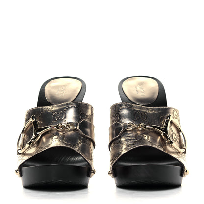 Gucci Metallic Guccissima Icon Bit Platform Clog High Heel Slide Sandals 9.5 Platinum 2 of 6