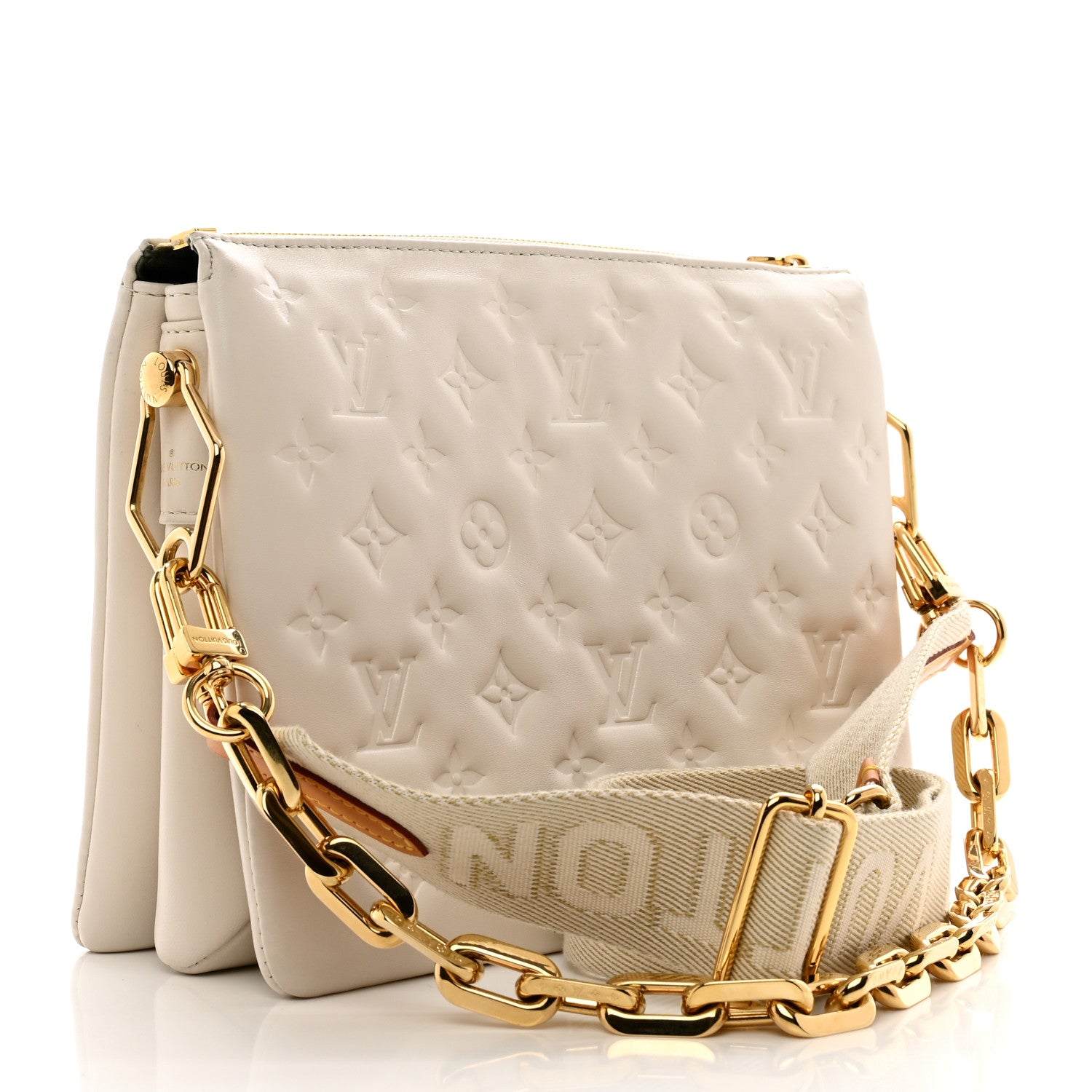 Louis Vuitton Lambskin Embossed Monogram Coussin PM Beige Cream 3 of 11