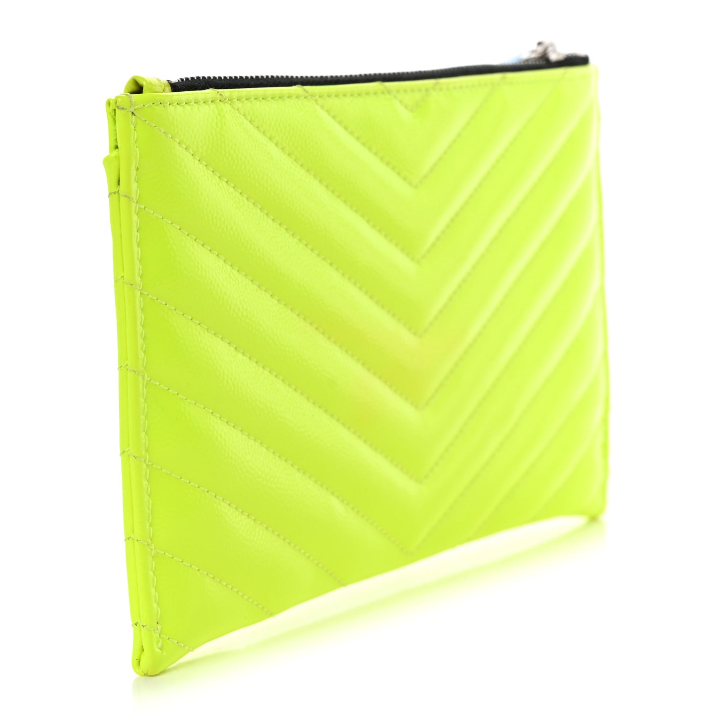 Patent Grain De Poudre Matelasse Chevron Monogram Bill Pouch Neon Yellow