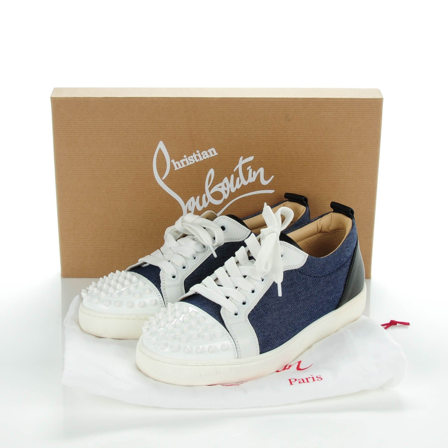 Christian Louboutin Denim Calfskin Louis Spikes Flat Sneakers 39.5 Blue 8 of 8