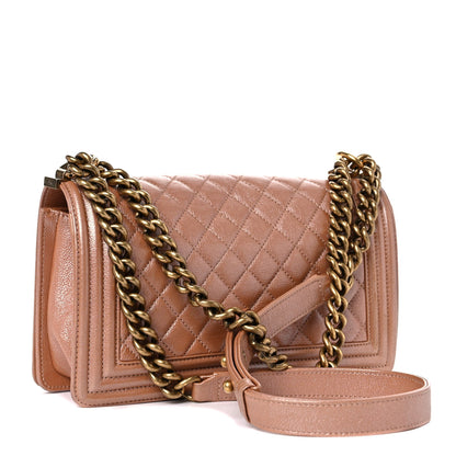 Chanel Metallic Calfskin Quilted Medium Boy Flap Dark Beige 3 of 18