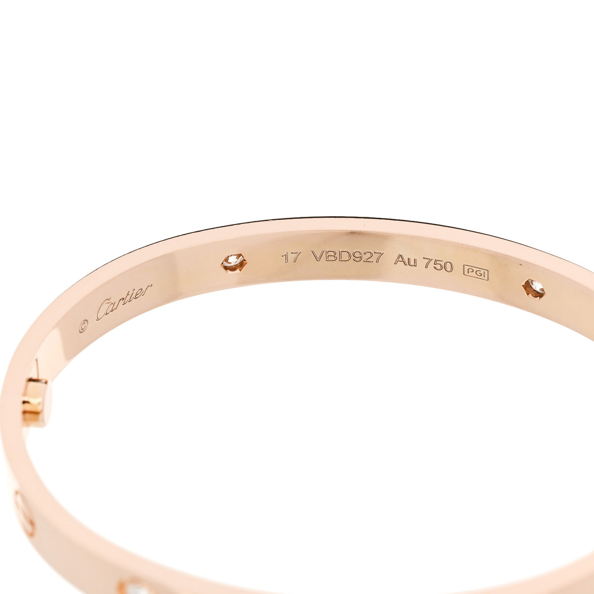 Cartier 18K Pink Gold 4 Diamond LOVE Bracelet 17 6 of 9