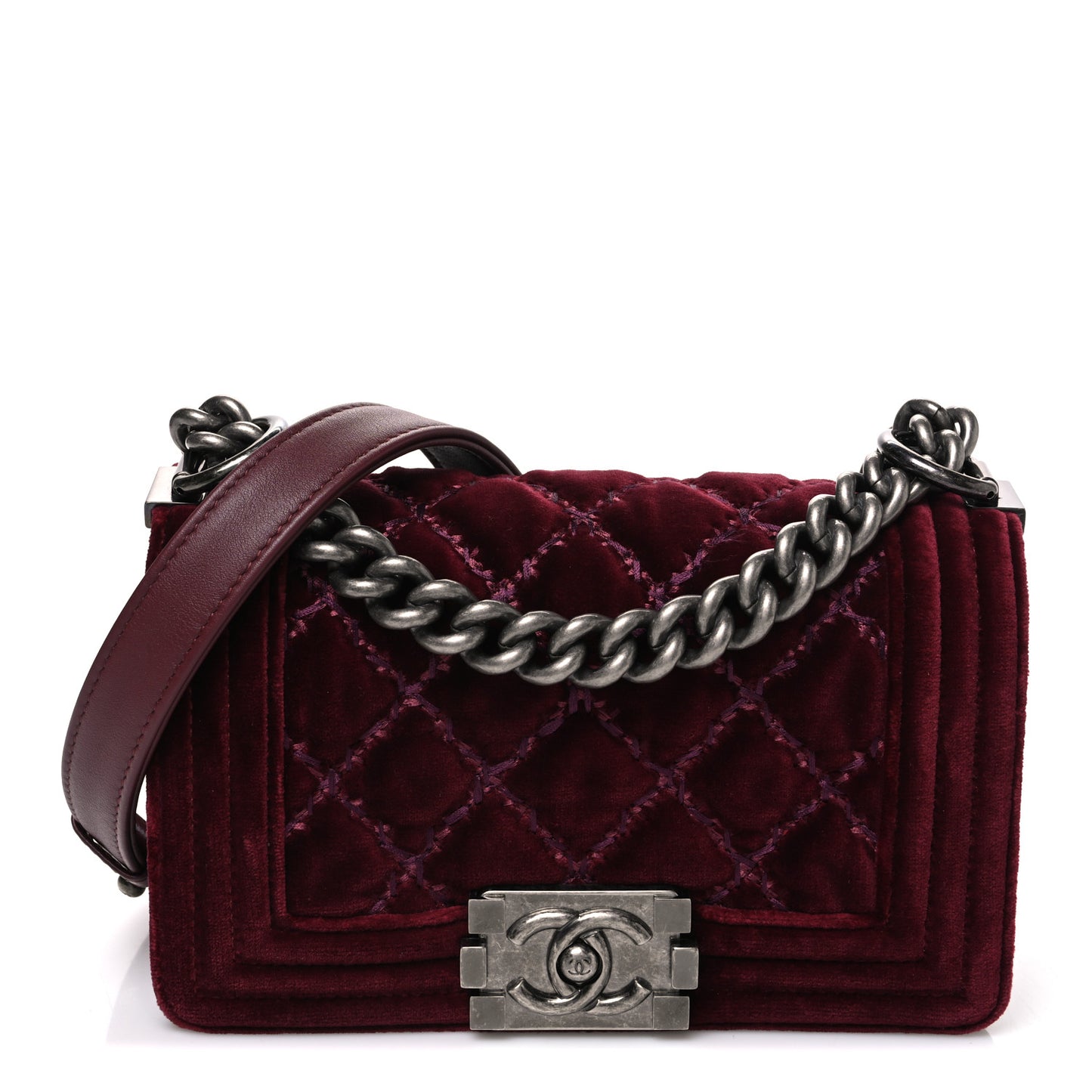 Velvet Quilted Small Boy Flap Burgundy