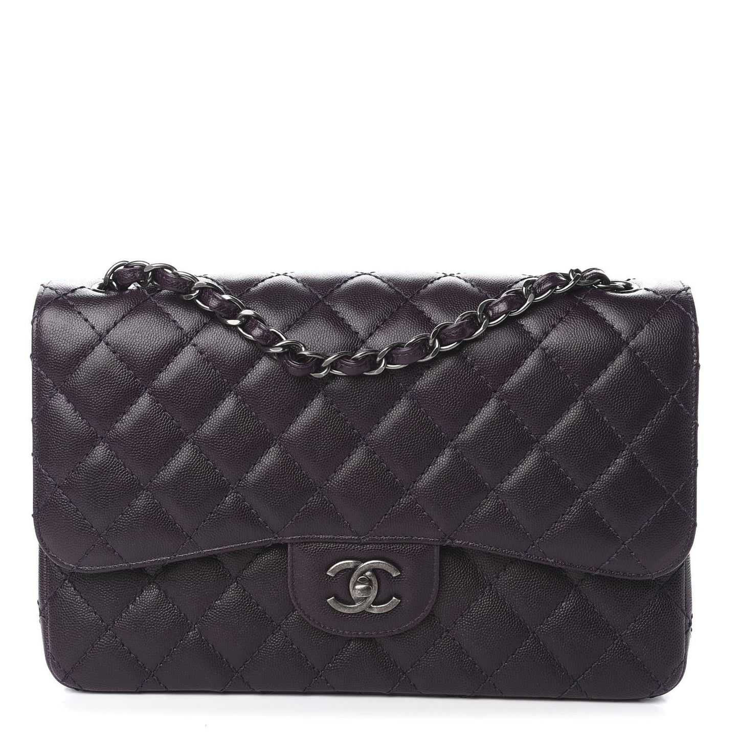 Caviar Quilted Jumbo Double Flap Dark Purple