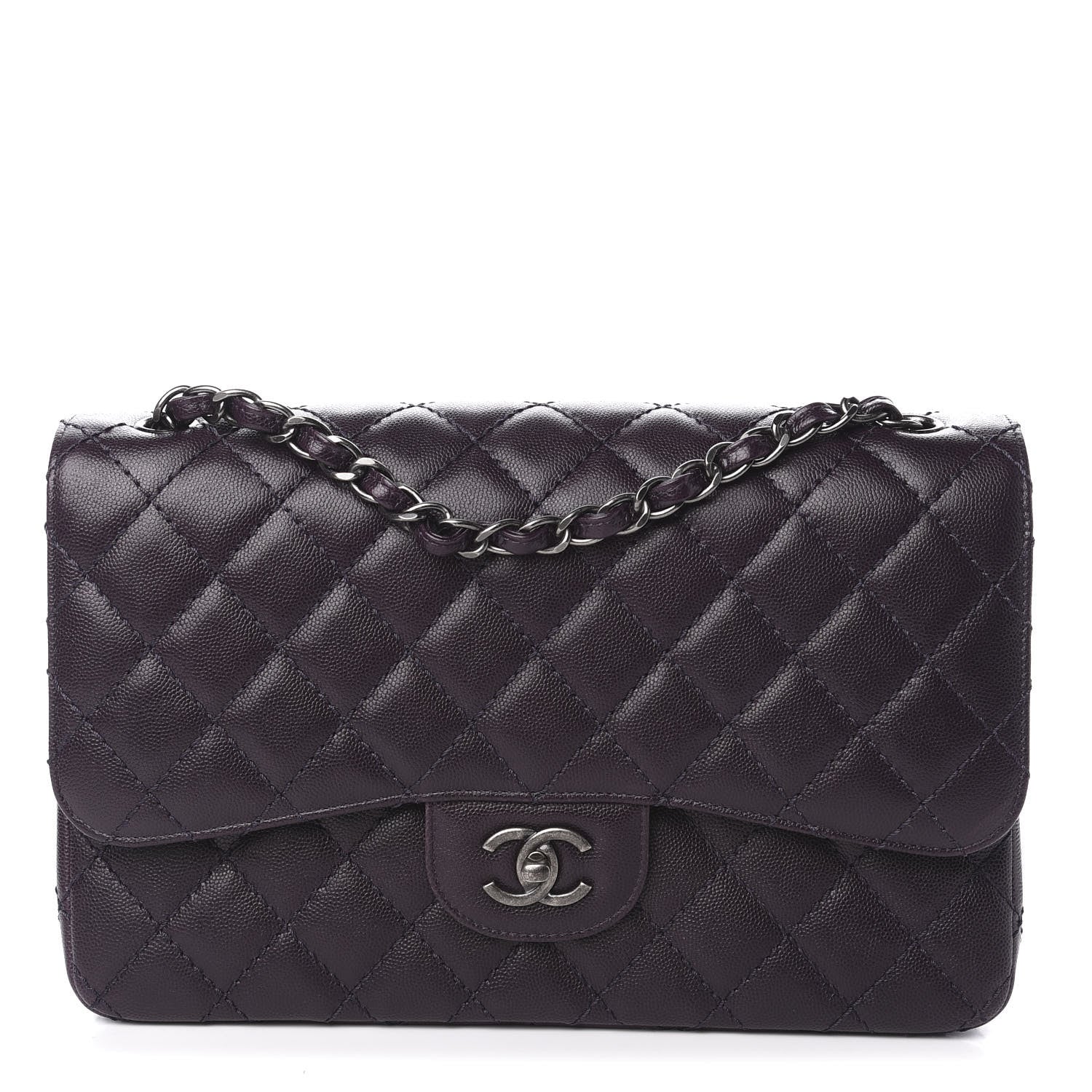 Chanel Caviar Quilted Jumbo Double Flap Dark Purple 1 of 10
