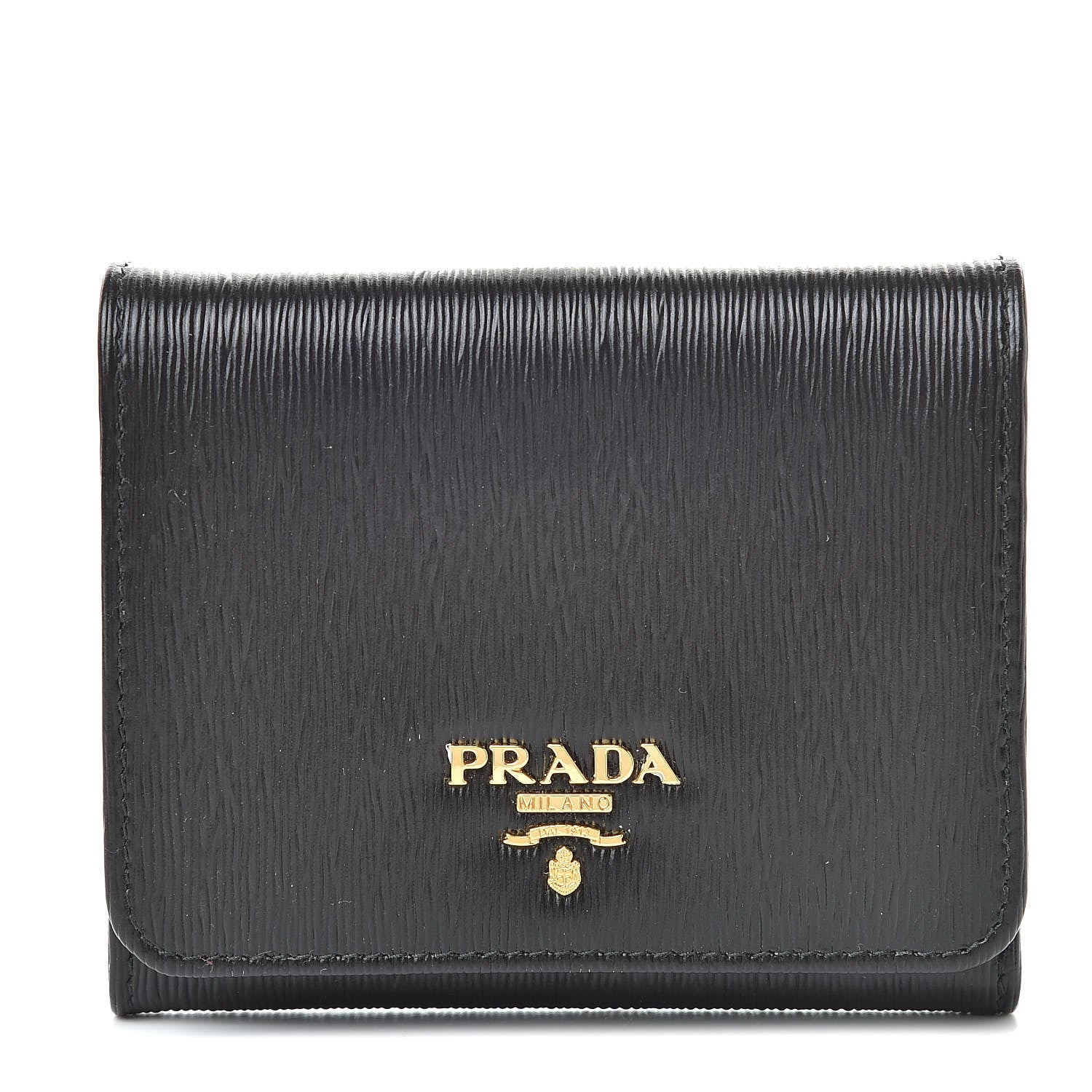 Prada Vitello Move Tri-Fold Compact Wallet Black 1 of 7
