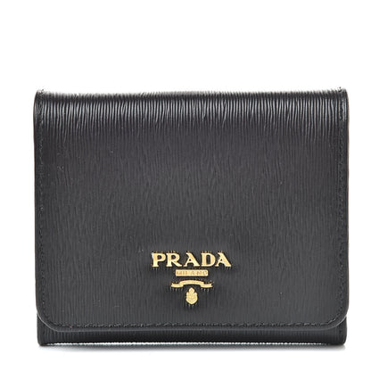 Prada Vitello Move Tri-Fold Compact Wallet Black 1 of 7