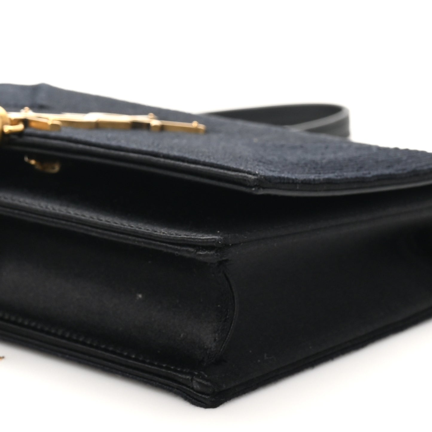 Satin Woven Monogram Kate Tassel Chain Wallet Black