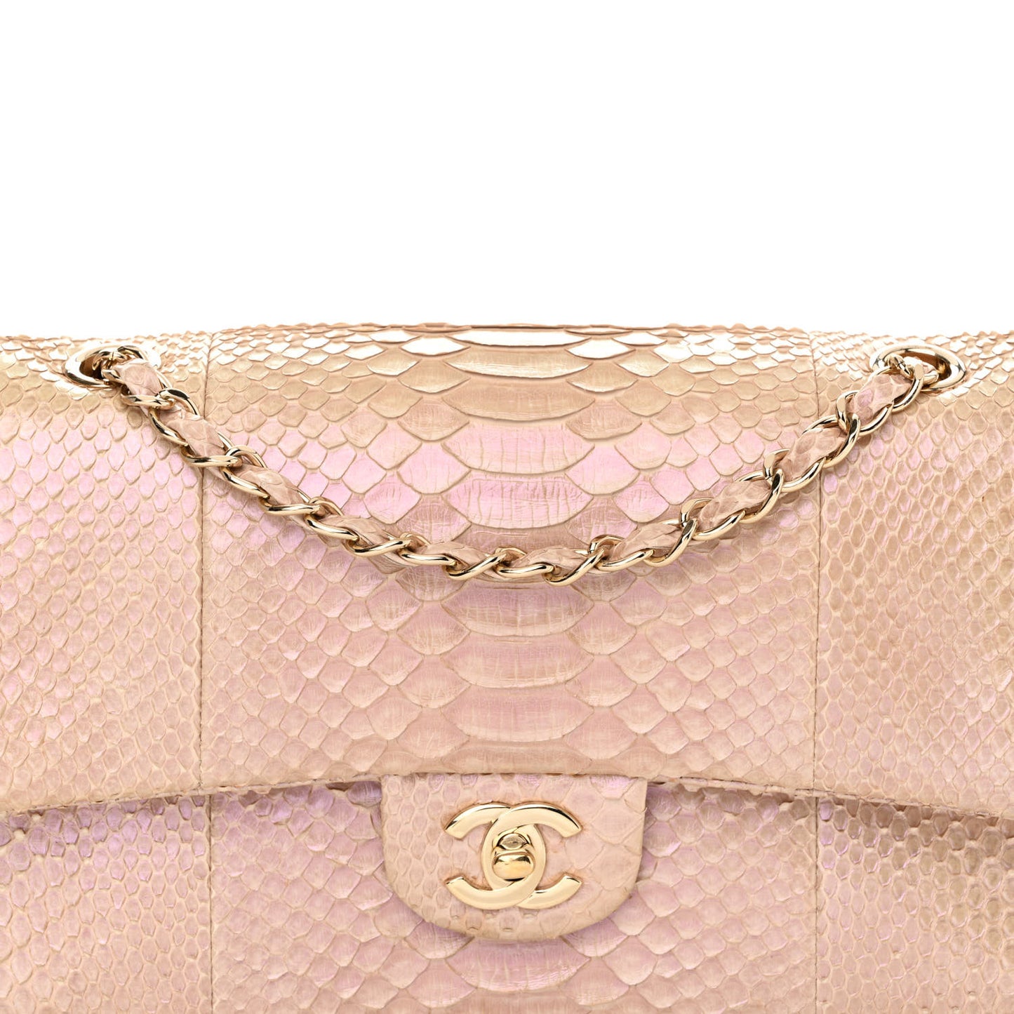 Metallic Snakeskin Medium Double Flap Pink