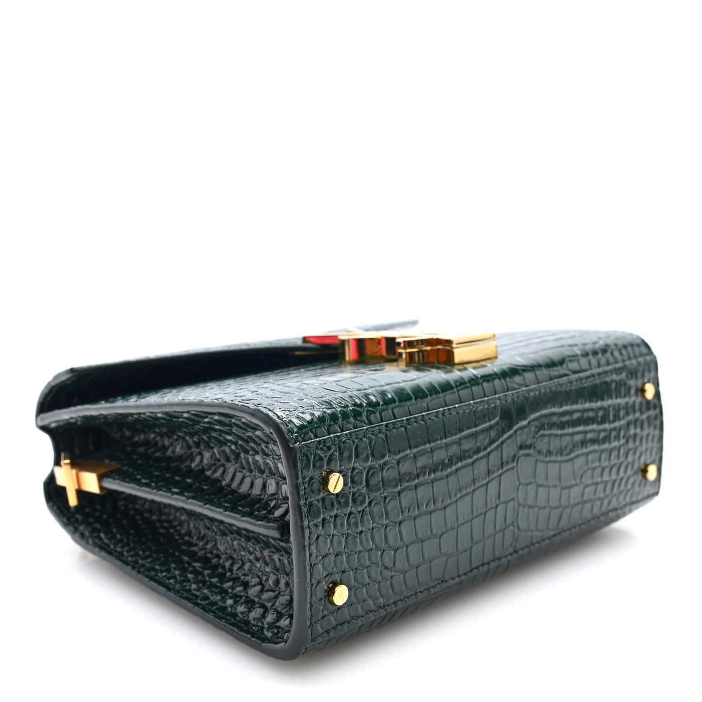 Calfskin Crocodile Embossed Mini Classic Monogram Cassandra Top Handle Green