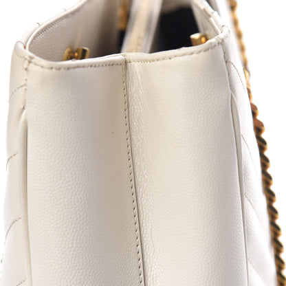 Saint Laurent Grain De Poudre Matelasse Chevron Monogram Shopping Bag White 15 of 20