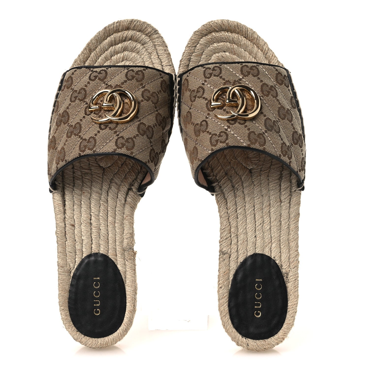 Gucci Monogram Matelasse GG Marmont Espadrille 20mm Slide Sandals 40 Beige Ebony Black 2 of 13