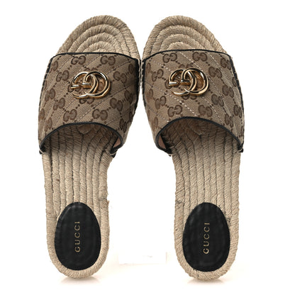 Gucci Monogram Matelasse GG Marmont Espadrille 20mm Slide Sandals 40 Beige Ebony Black 2 of 13