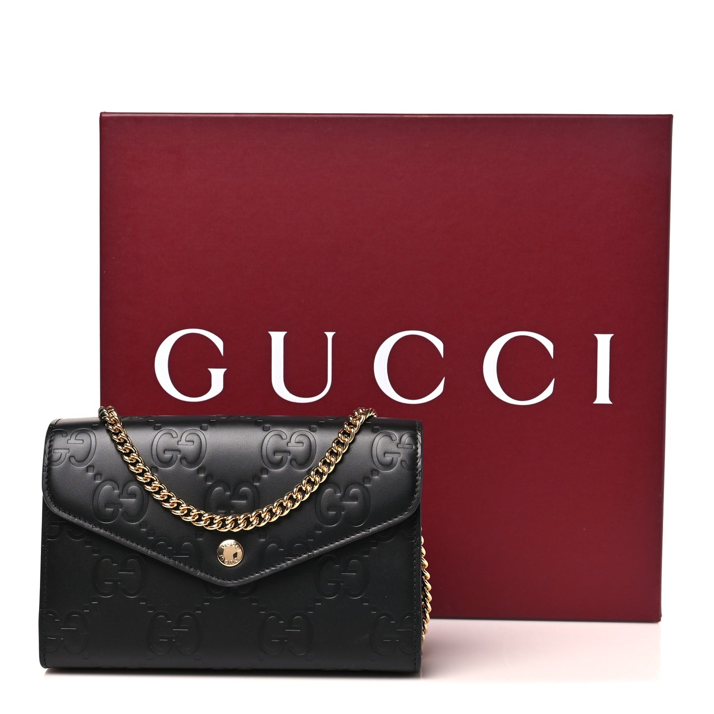Calfskin GG Debossed Chain Wallet Black