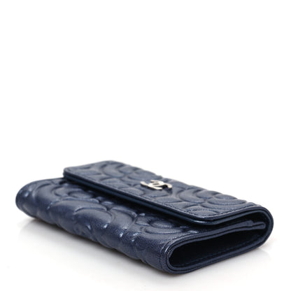 Chanel Goatskin Camellia Embossed Flap Card Holder Wallet Dark Blue 9 of 9