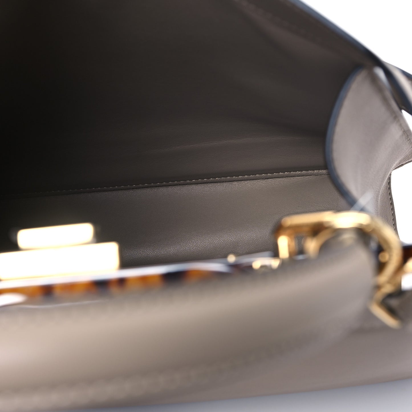 Vitello Seta Shiny Nappa Plexiglass Medium Peekaboo I SEE U Satchel Tortora