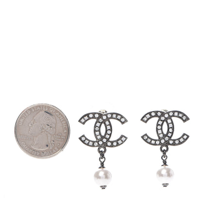 Chanel Ruthenium Crystal Pearl CC Drop Earrings 2 of 5