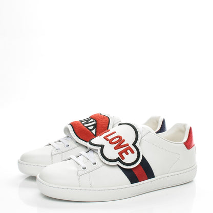 Gucci Calfskin Ayers Blind For Love Embroidered Womens Ace Sneakers 36.5 White 4 of 11