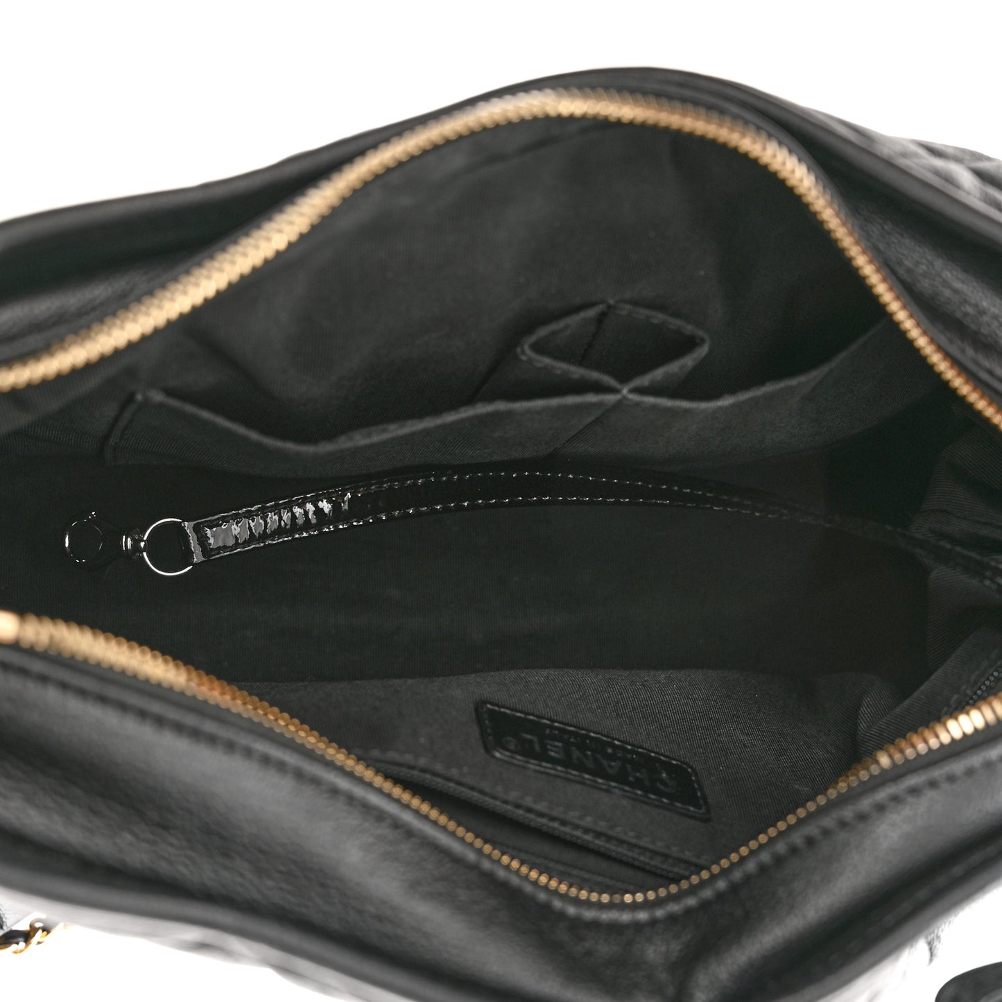 Patent Goatskin Quilted Medium Gabrielle Hobo Black