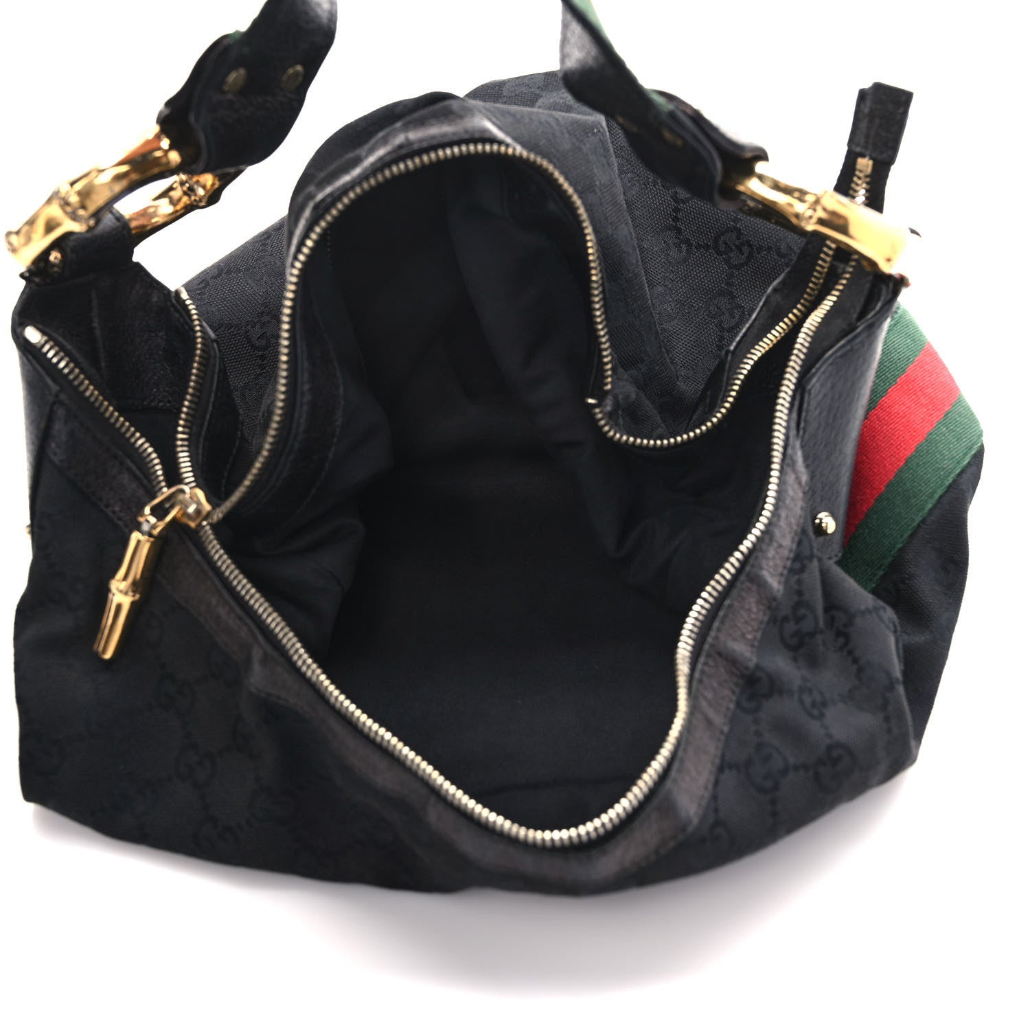 Gucci Monogram Web Bamboo Ring Hobo Black 5 of 11