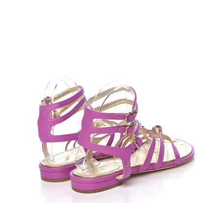 Chanel Lambskin Gripoix Flat Sandals 38 Purple 4 of 8
