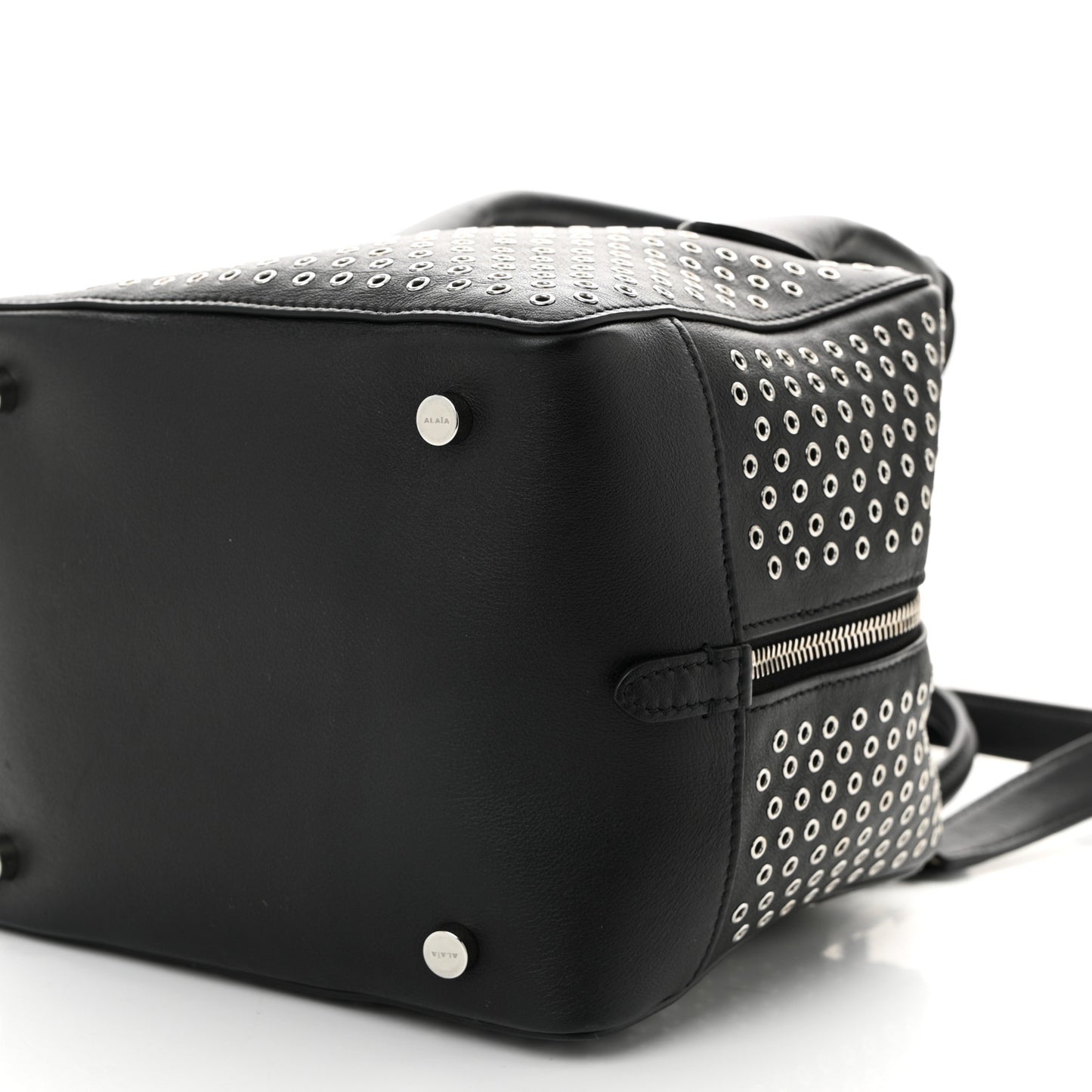Calfskin Grommet Studded Top Handle Bag Black