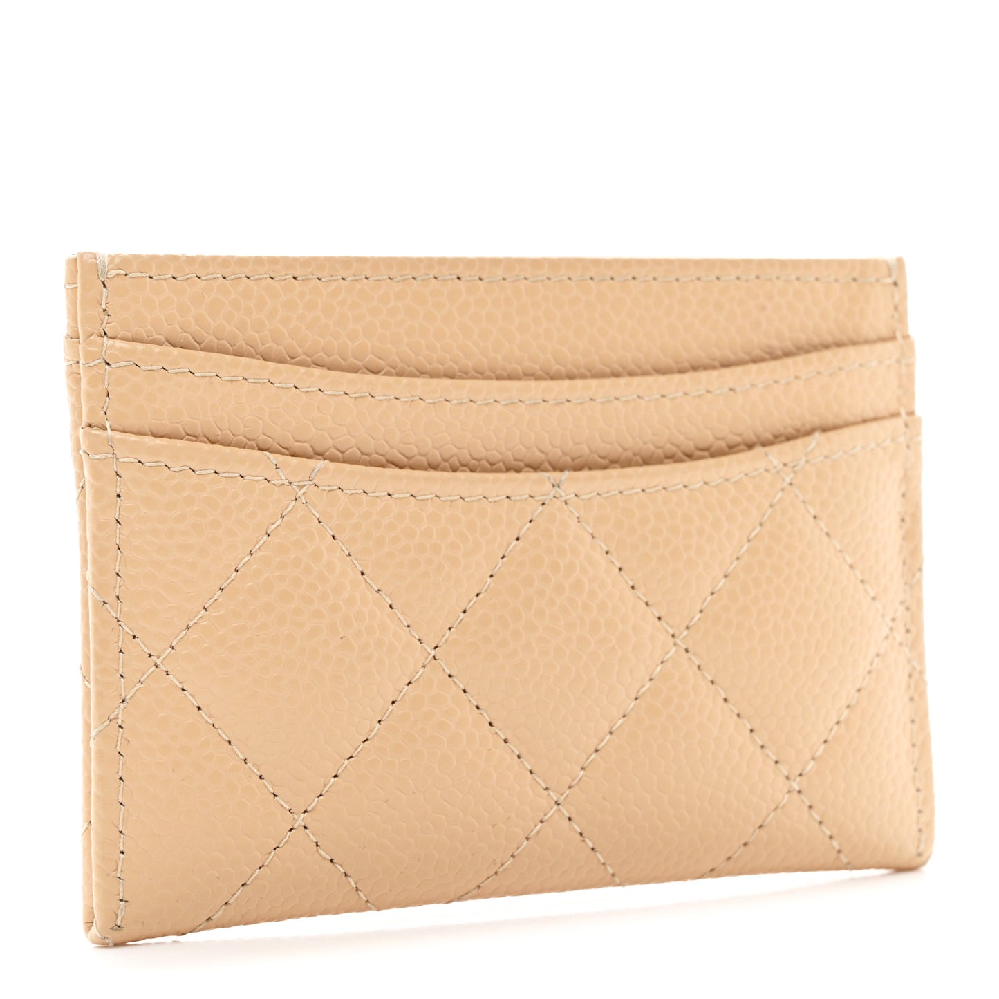 Caviar Quilted Card Holder Beige