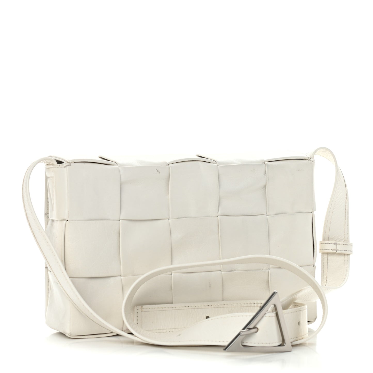Lambskin Maxi Intrecciato Cassette Crossbody Bag White