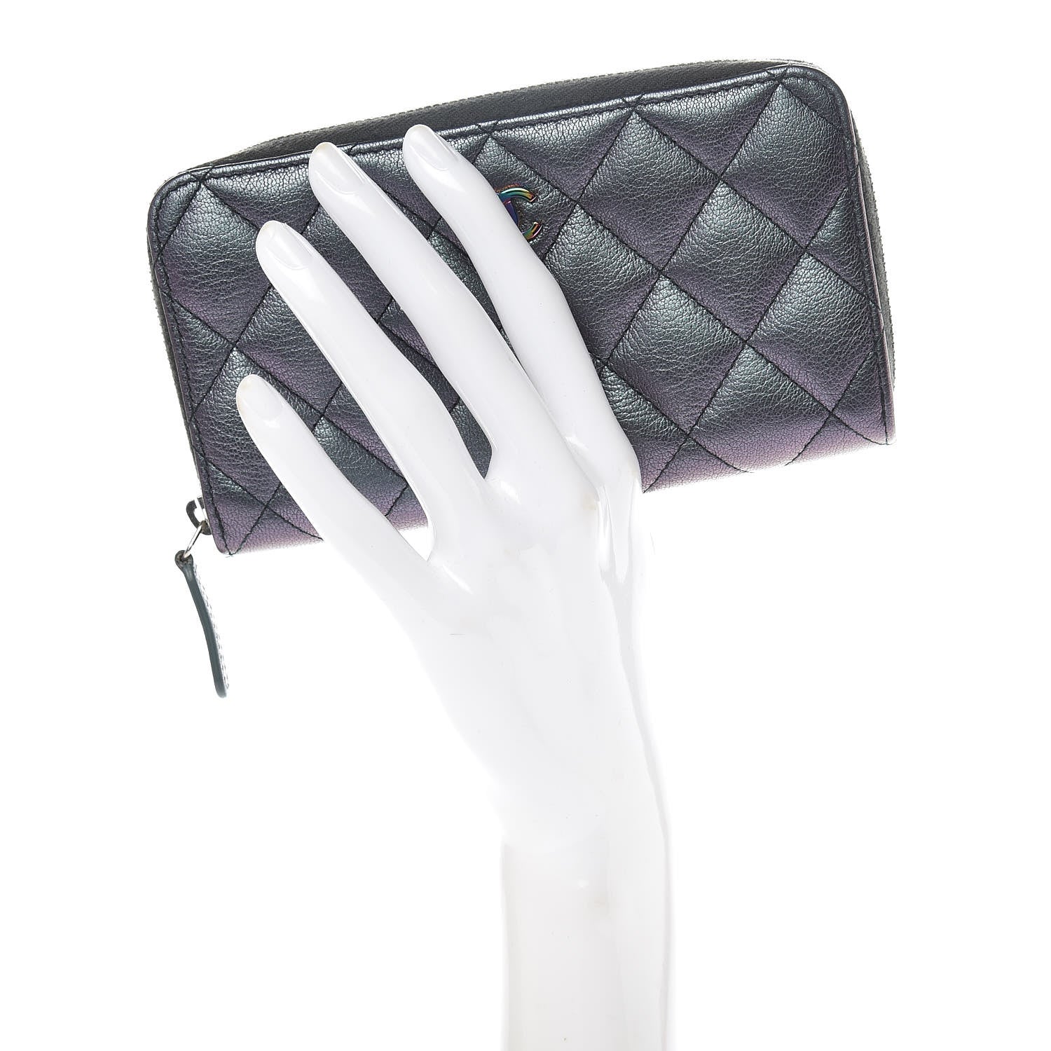 Chanel Iridescent Goatskin Quilted Small Zip Around Wallet Purple 2 of 9